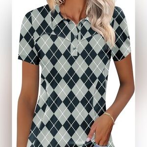 TFSDOD Women’s Golf Polo Collard Shirt XXL Lightweight Moisture Wicking Argyle P